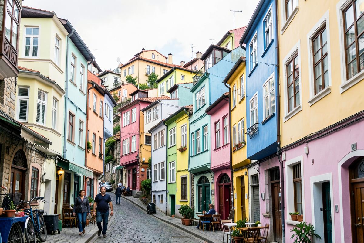 Colourful painted houses on a Balat street