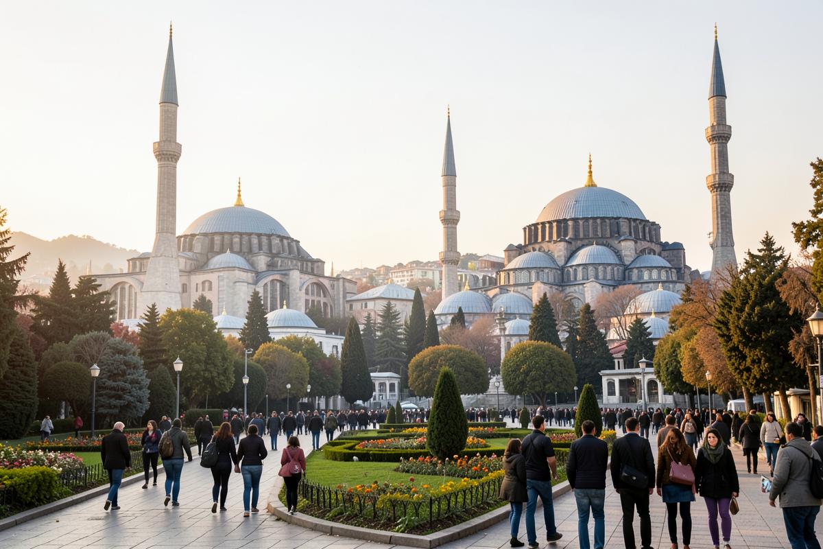 Hagia Sophia and the Sultanahmet skyline at sunrise